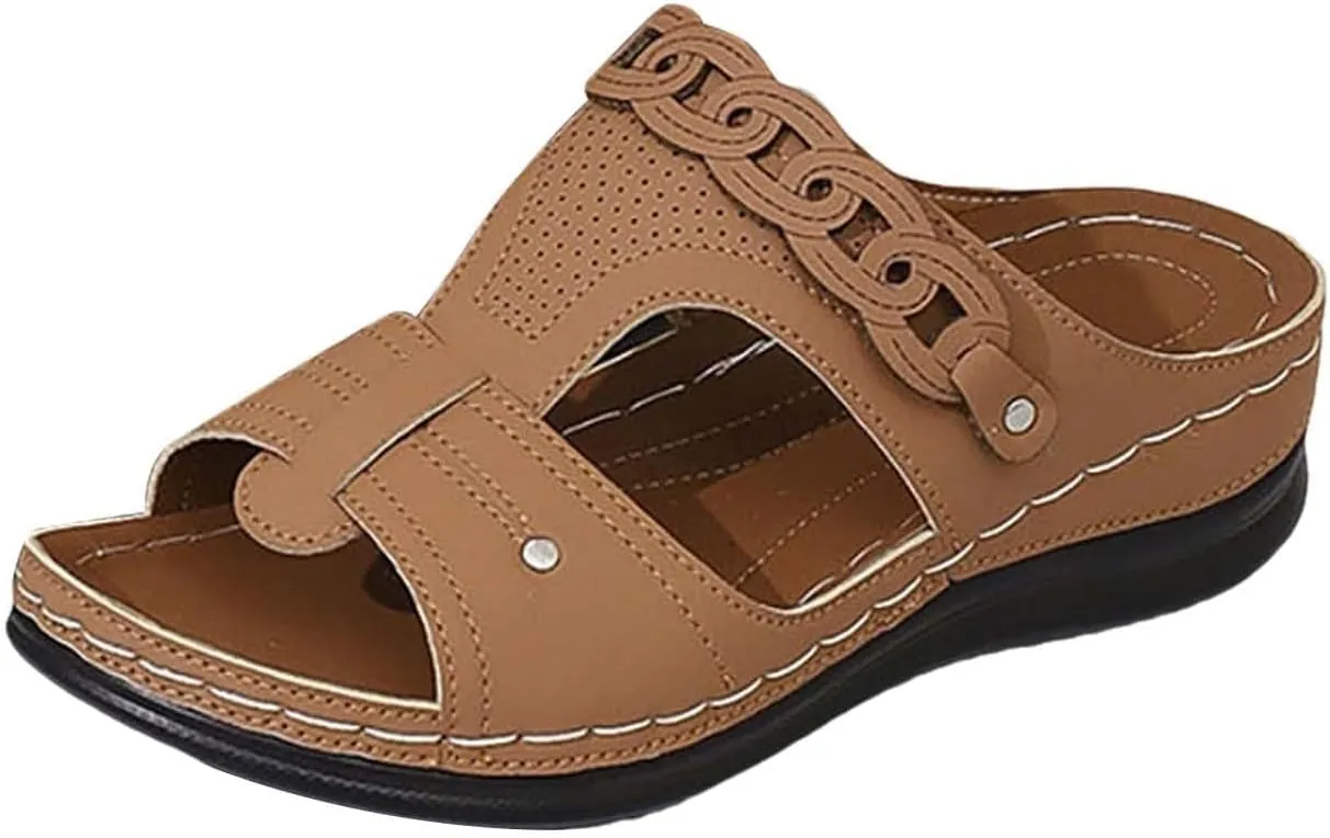 Orthopedic Wedge Sandals for Women Slip On Dressy Summer Comfortable Slides Sandals Casual Hollow Out Comfortable Walking Platform Shoes