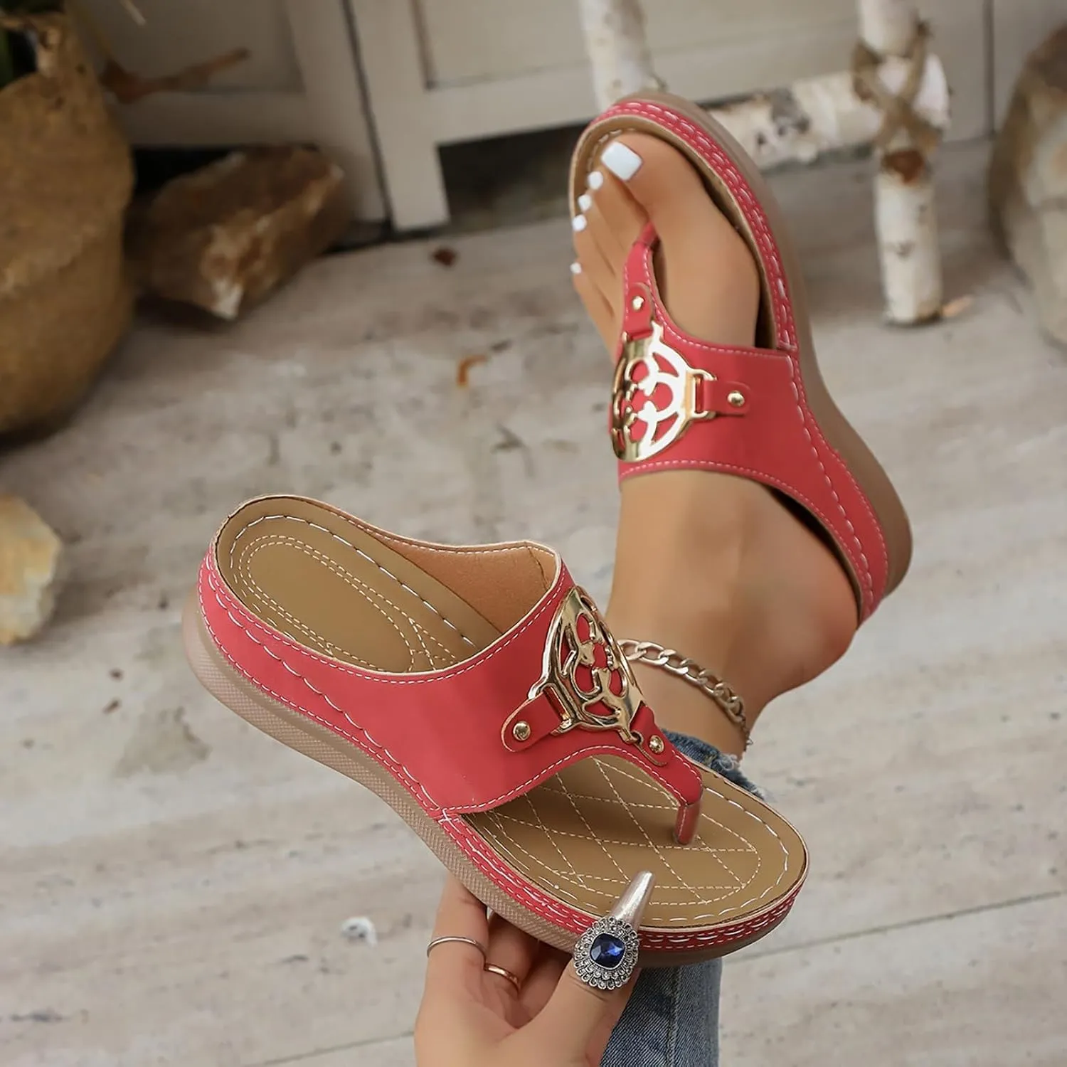 Orthopedic Wedge Sandals for Women Summer 2025 Platform Flip Flops Comfortable Arch House Slippers for Women Support