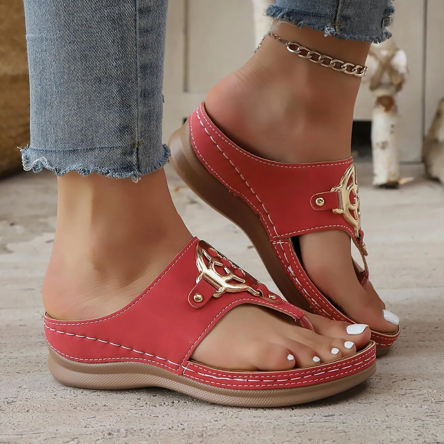 Orthopedic Wedge Sandals for Women Summer 2025 Platform Flip Flops Comfortable Arch House Slippers for Women Support