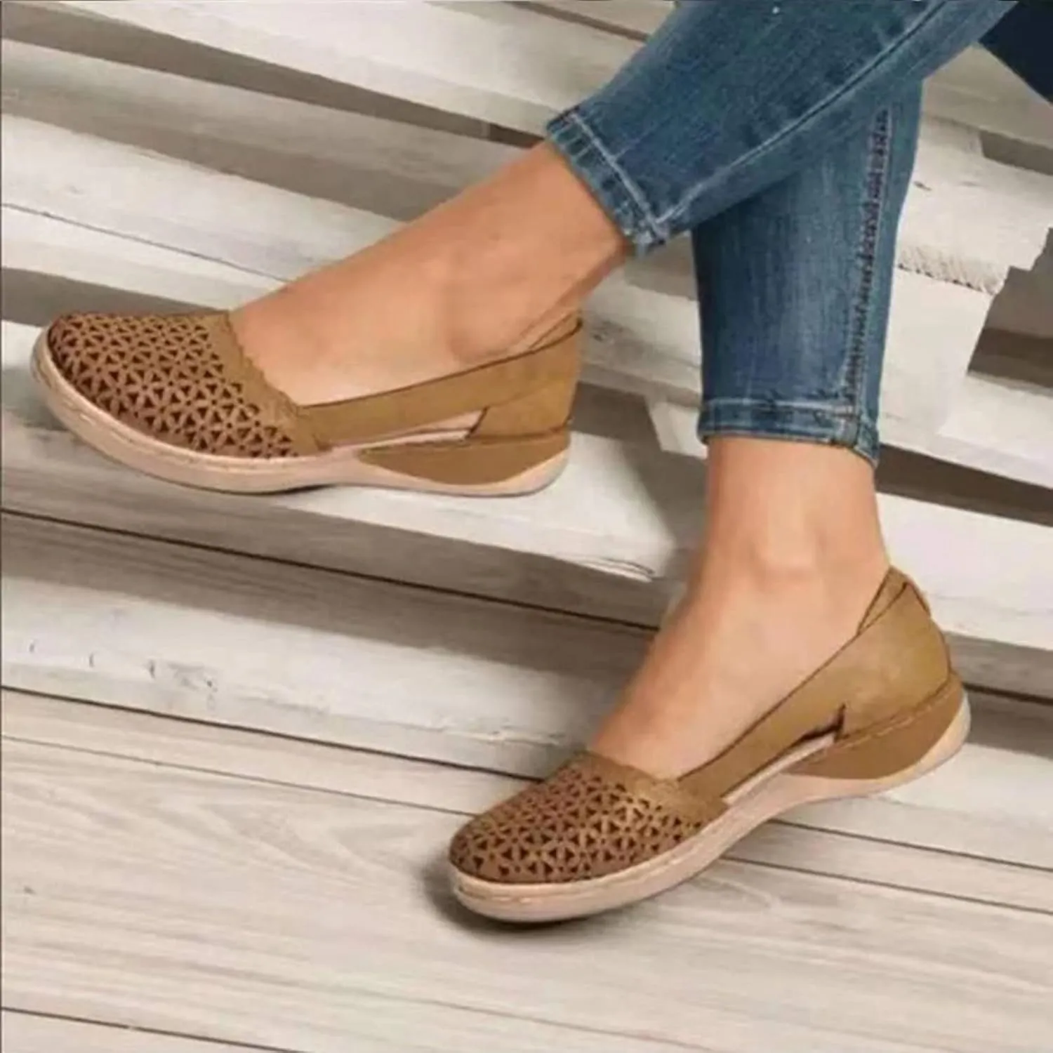 Orthopedic Wedge Sandals for Women Summer Dressy Closed Toe Hollow Out Wedge Sandals Casual Slip-On Slippers Comfortable