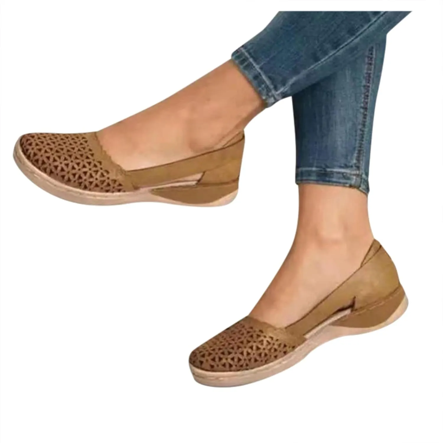 Orthopedic Wedge Sandals for Women Summer Dressy Closed Toe Hollow Out Wedge Sandals Casual Slip-On Slippers Comfortable