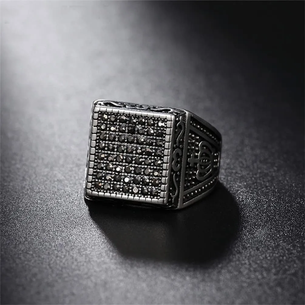 PAMTIER Stainless Steel Gothic Biker Gemstone Ring Hip Hop Style for Men Women