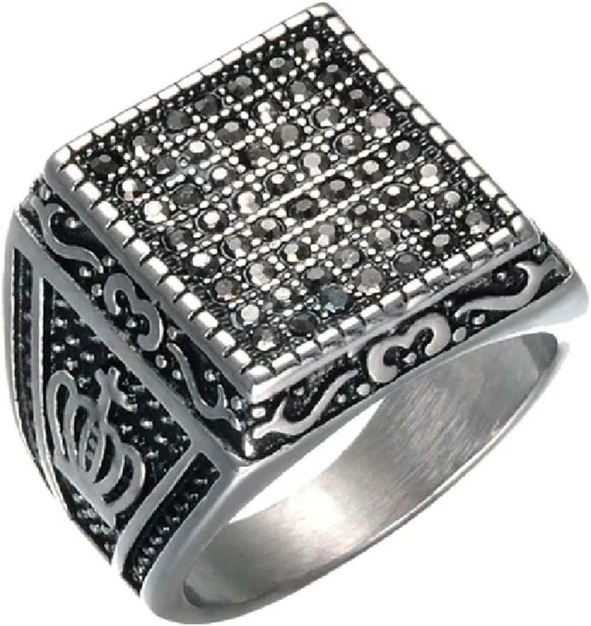 PAMTIER Stainless Steel Gothic Biker Gemstone Ring Hip Hop Style for Men Women