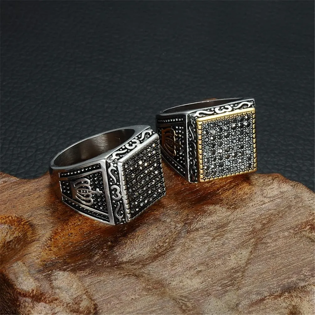 PAMTIER Stainless Steel Gothic Biker Gemstone Ring Hip Hop Style for Men Women