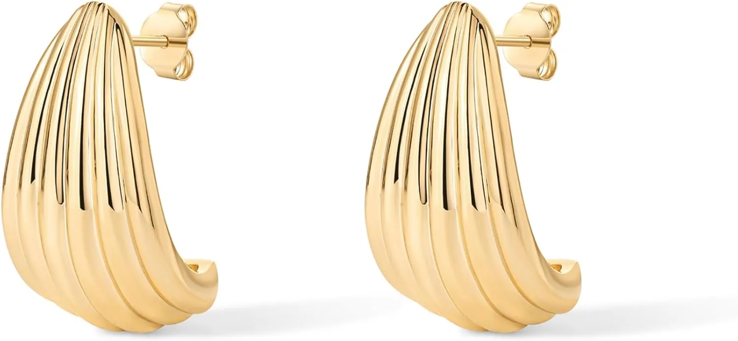 PAVOI 14K Gold Plated Chunky Vintage Earrings for Women - Trendy Textured Ribbed Knot Geometric Triangle Rope Button Seashell Wing Dangle Drop Stud Earrings Dupes