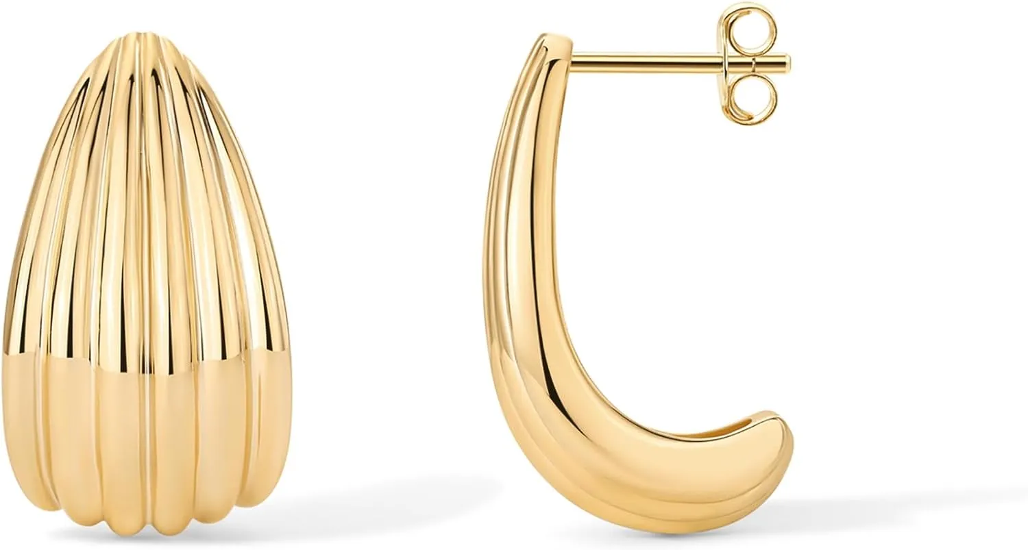 PAVOI 14K Gold Plated Chunky Vintage Earrings for Women - Trendy Textured Ribbed Knot Geometric Triangle Rope Button Seashell Wing Dangle Drop Stud Earrings Dupes