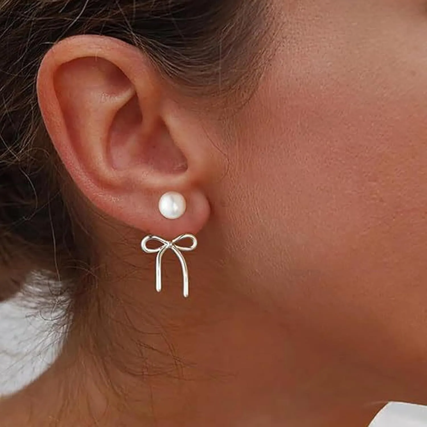 Pearl Bow Earrings for Women Gold Bow Earrings Simple Bow Earring Birthday Holidays Hypoallergenic Jewelry