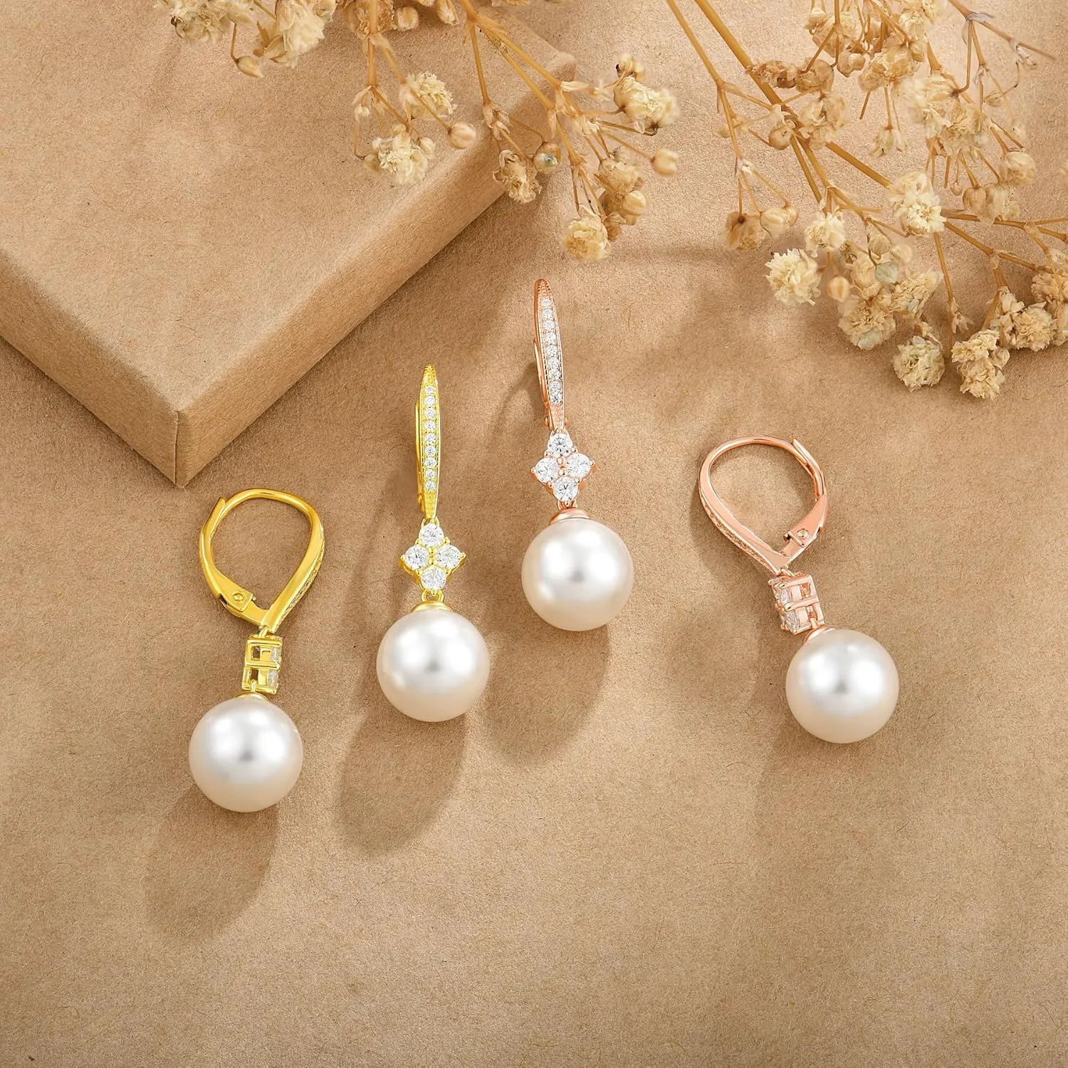 Pearl Earrings for Women 925 Sterling Silver Dainty Dangle Drop Leverback Earrings whit 5A Cubic Zirconia Pearl Jewelry Anniversary Mother's Day Birthday Christmas Gifts for Women Girls