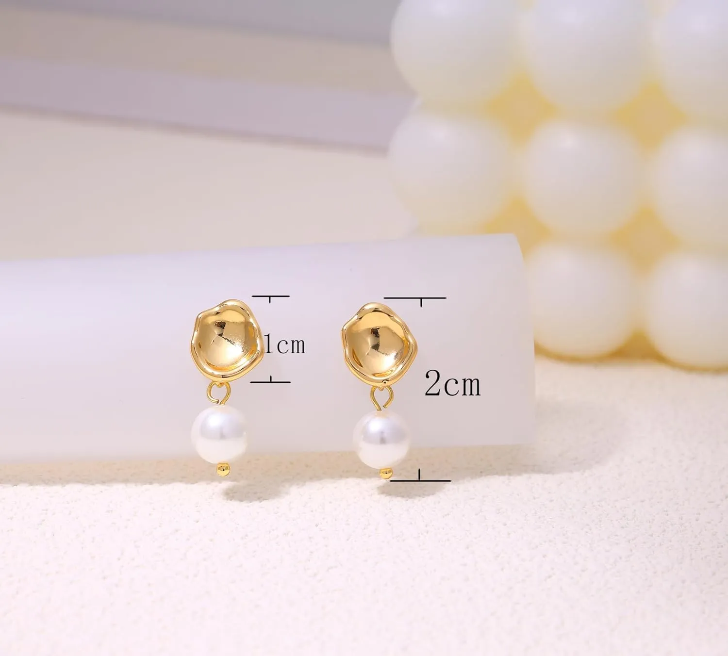 Pearl Earrings for Women, Dainty Gold Earrings 14K Gold Plated Pearl Drop Earrings Cute Pearl Hoop Earrings Hypoallergenic Dangle Pearl Earrings for Women Trendy Wedding Earrings for Brides