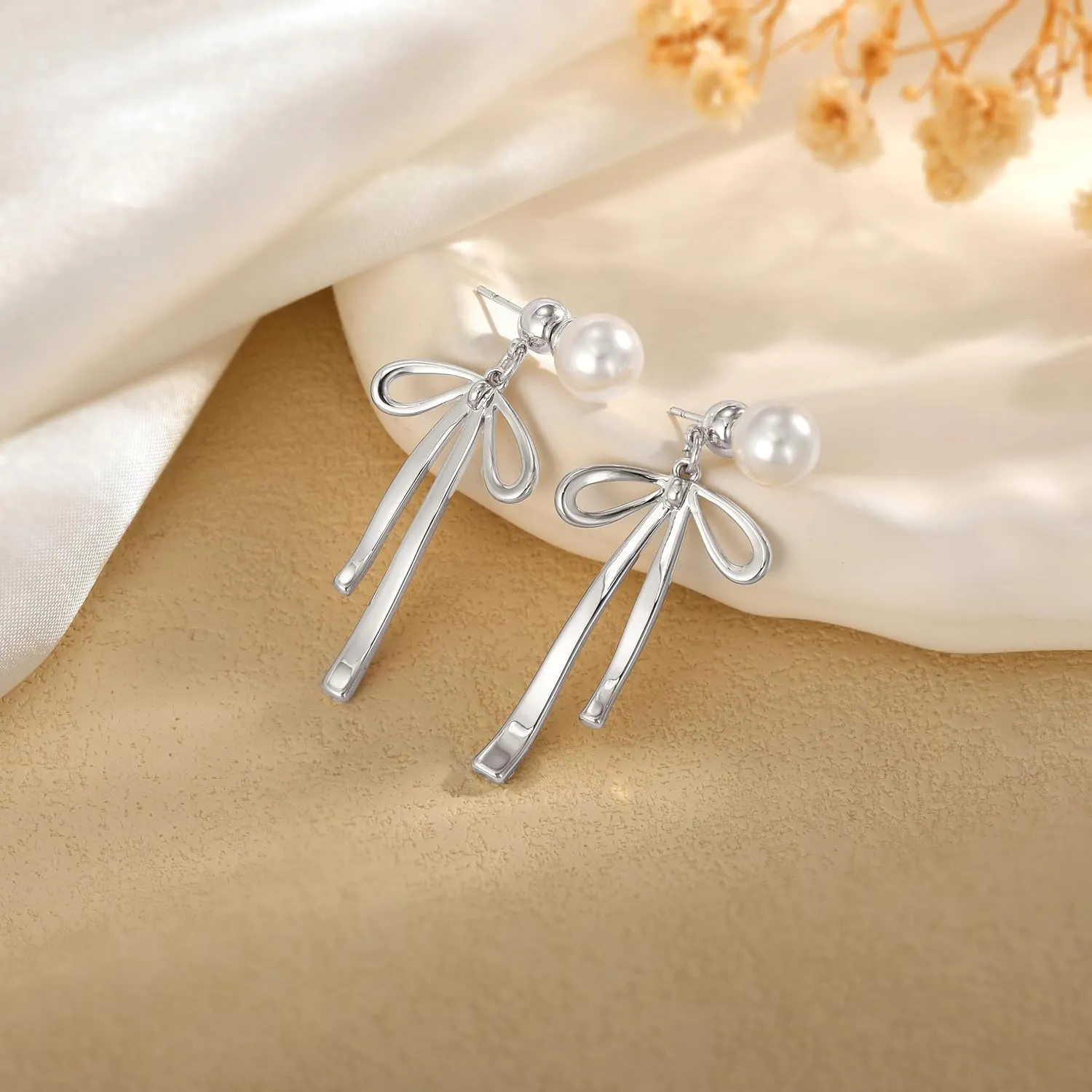 Pearl Earrings for Women Gold Hoop Earrings for Women Trendy 14K Gold Plated/Silver Bow Pearl Huggie Earring Hoops Twist Rope Bow Stud Pearl Dangle Cubic Zirconia Earrings Jewelry Gifts for Women