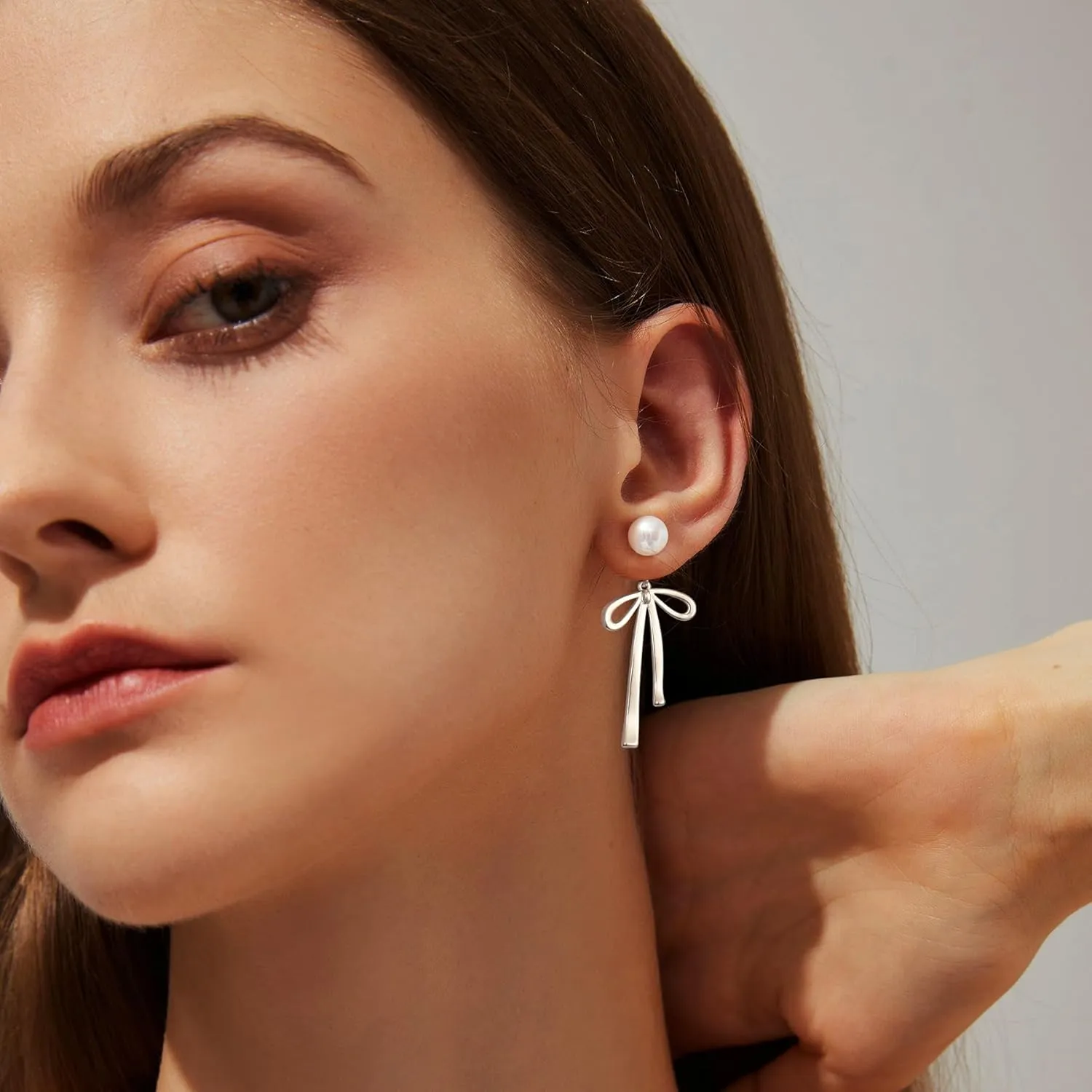 Pearl Earrings for Women Gold Hoop Earrings for Women Trendy 14K Gold Plated/Silver Bow Pearl Huggie Earring Hoops Twist Rope Bow Stud Pearl Dangle Cubic Zirconia Earrings Jewelry Gifts for Women