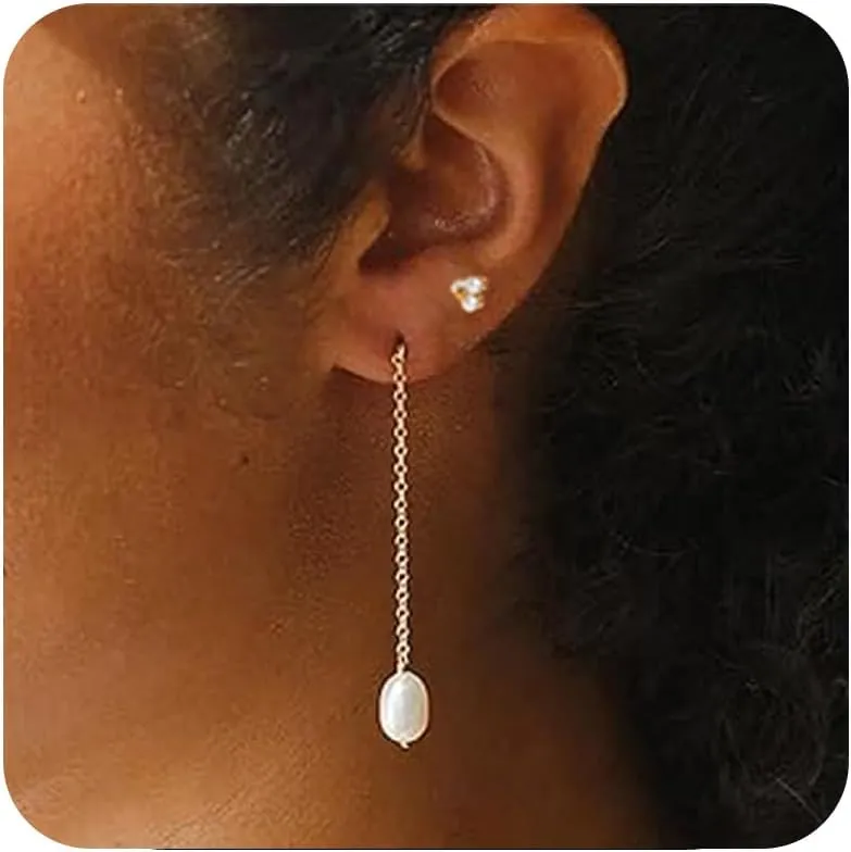 Pearl Earrings for Women Pearl Drop Earrings Pearl Stud Earrings Pearl Clip on Earrings Prom Party Wedding Earrings for Brides Jewelry Gifts