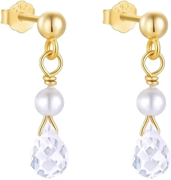 Pearl earrings for women Waterdrop Zircon Minimalist Pearl 925 Sterling Silver Drop Earrings For Women Ins Four Claws Fine Jewelry Party Gift-T01