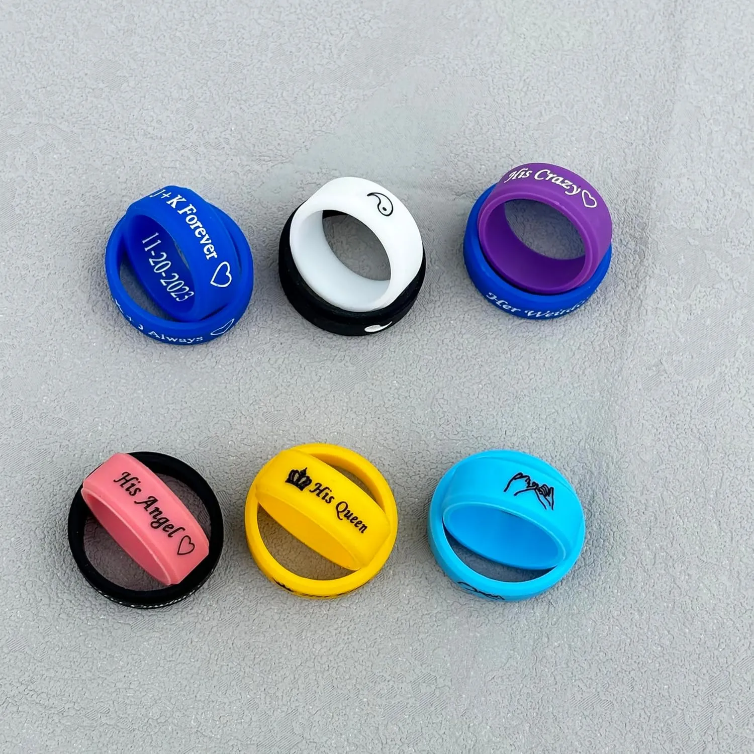 Personalized Matching Silicone Rings Couple Rings with Free Engraved Dual-Tone Intergalactic Love Bands, Waterproof Design for Sci-Fi Lovers & Adventure-Driven Couples, Size 5-13