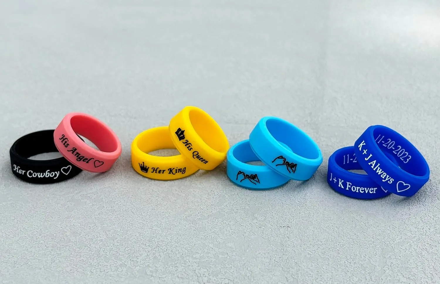 Personalized Matching Silicone Rings Couple Rings with Free Engraved Dual-Tone Intergalactic Love Bands, Waterproof Design for Sci-Fi Lovers & Adventure-Driven Couples, Size 5-13
