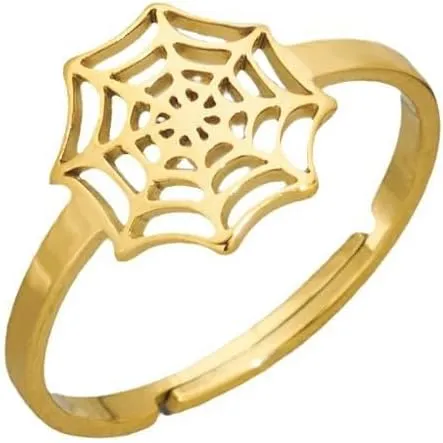 Personalized Spider Web Adjustable Ring for Women Men Minimalist Silver/Golden Plated Stainless Steel KnuckleTail Finger Rings Punk Statement Stacking Open Ring Fashion Jewerly Gift for Halloween Birthday Party