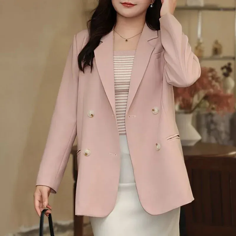 Pink Twill Drape Casual Blazers Plus Size Women Suit Spring 2024 Jacket