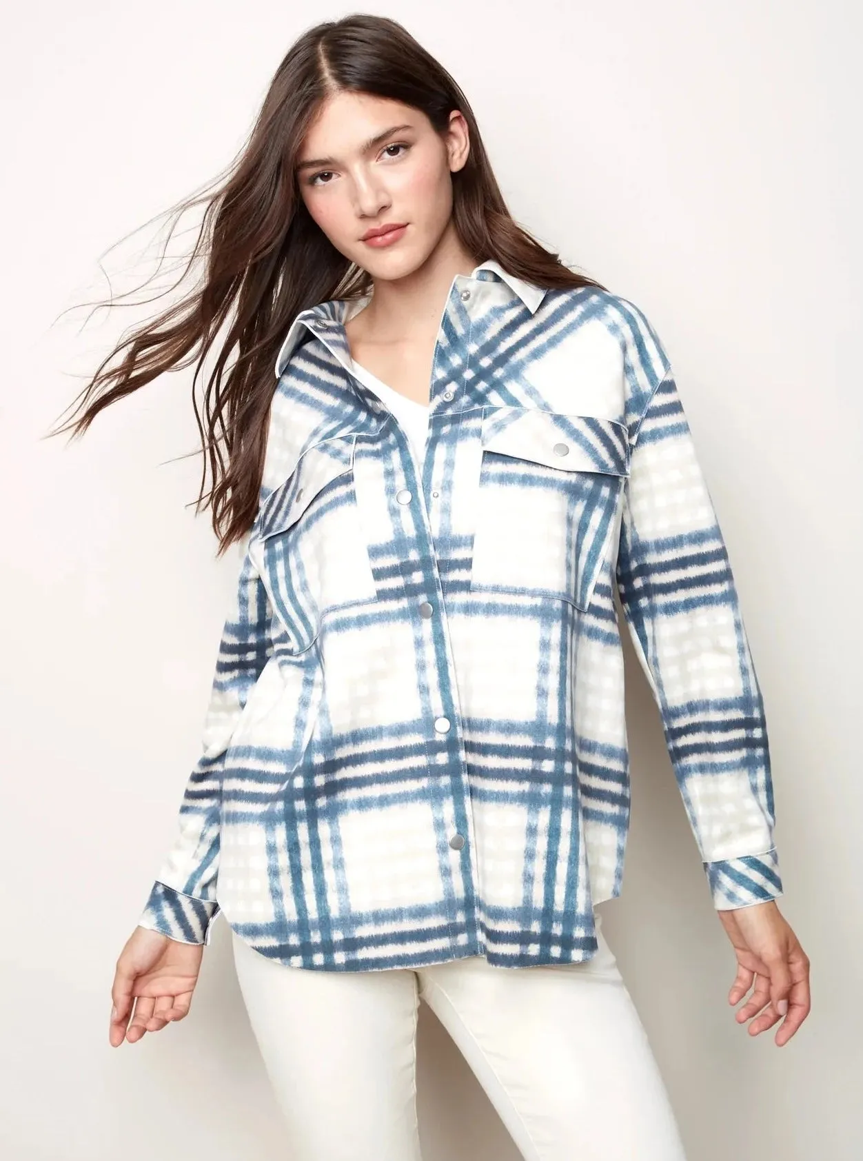 Plaid Scuba Shirt Jacket [Denim-C6217]