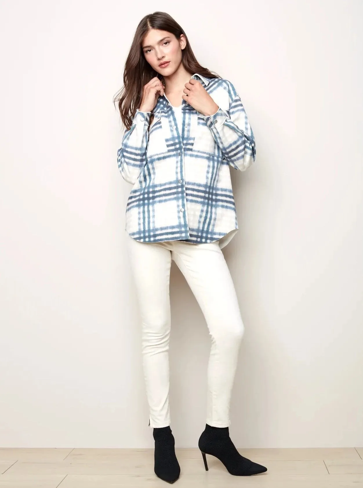 Plaid Scuba Shirt Jacket [Denim-C6217]
