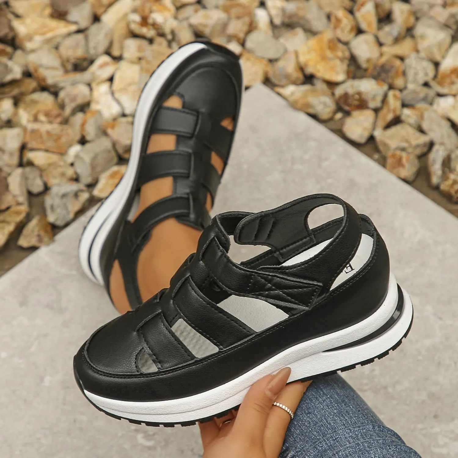 Platform Wedge Sandals for Women Hollow Out Breathable Sandal Closed Toe Sandals Casual Stylish Sandal 2025
