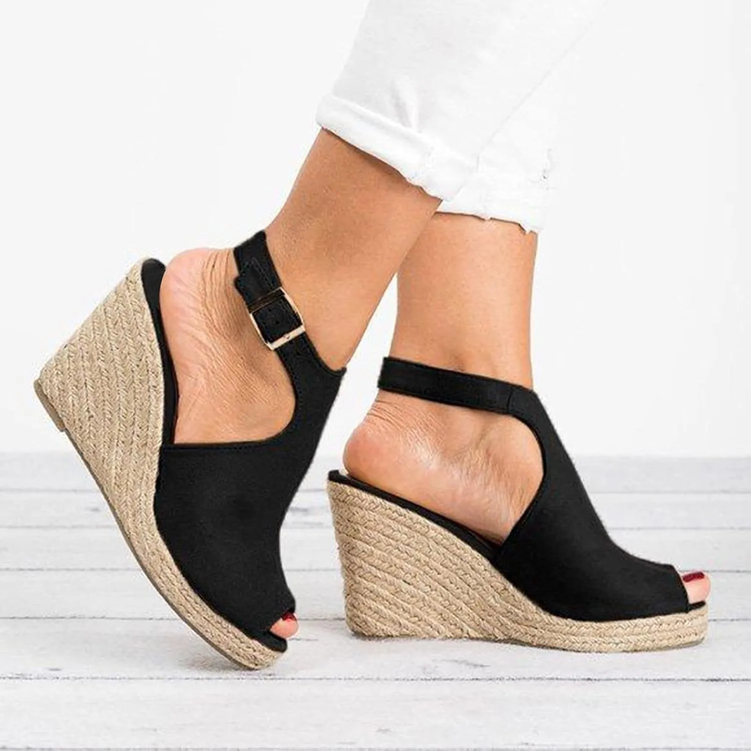 Platform Wedges Sandals for Women Summer Dressy, Buckle Ankle Strap Open Toe Sandals for Women Slip on Beach Dress Shoes