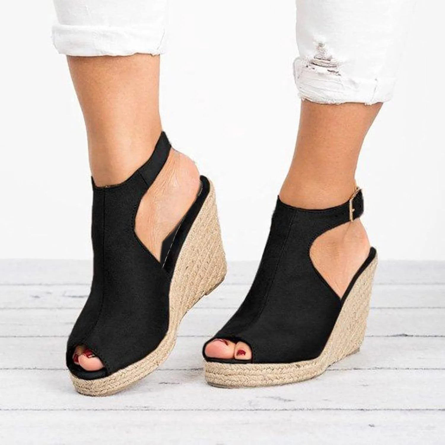 Platform Wedges Sandals for Women Summer Dressy, Buckle Ankle Strap Open Toe Sandals for Women Slip on Beach Dress Shoes