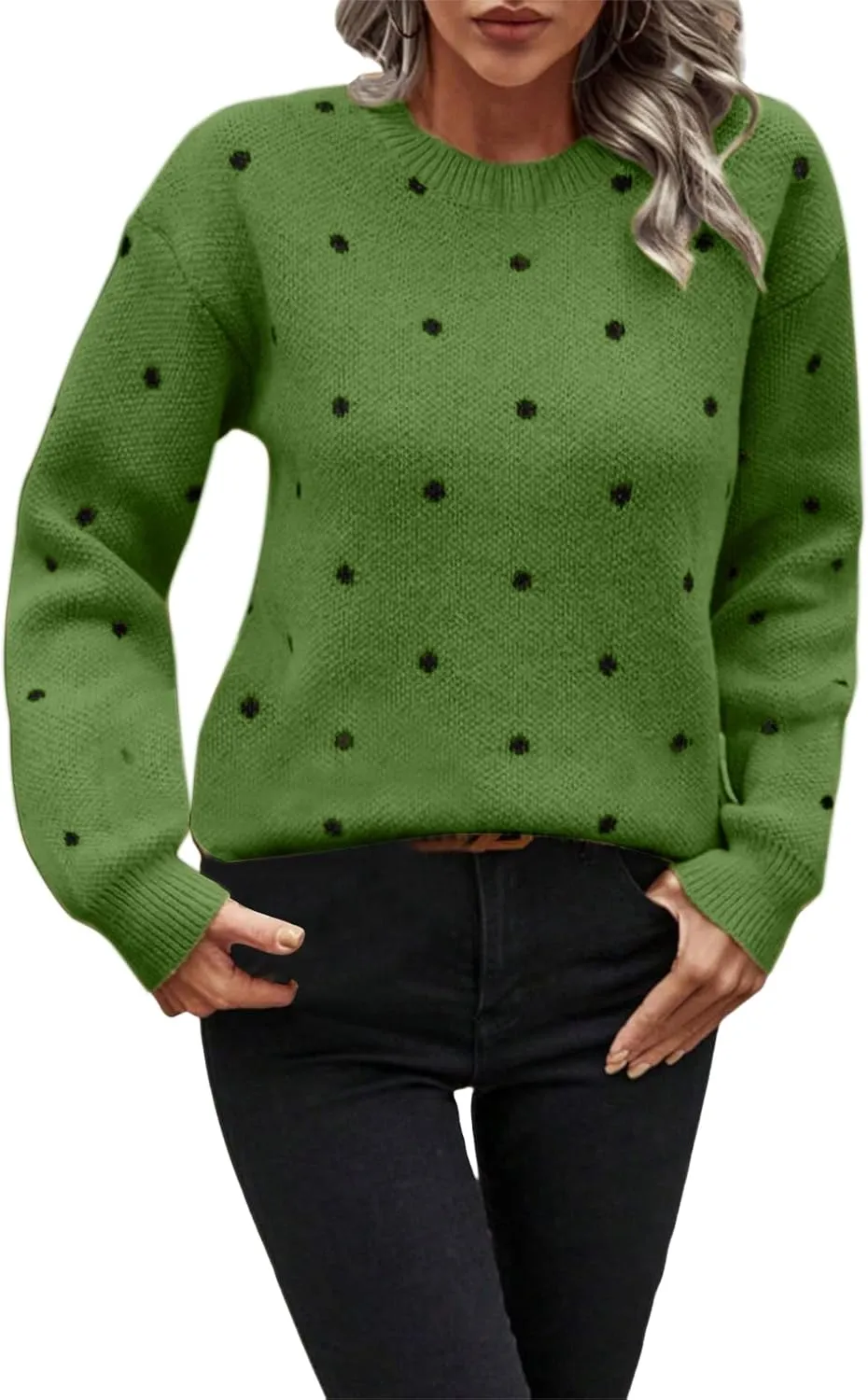 Polka Dot Sweater for Women Casual Long Sleeve Crewneck Pullover Shirt Fashion 2024 Winter Outfits Loose Warm Clothes