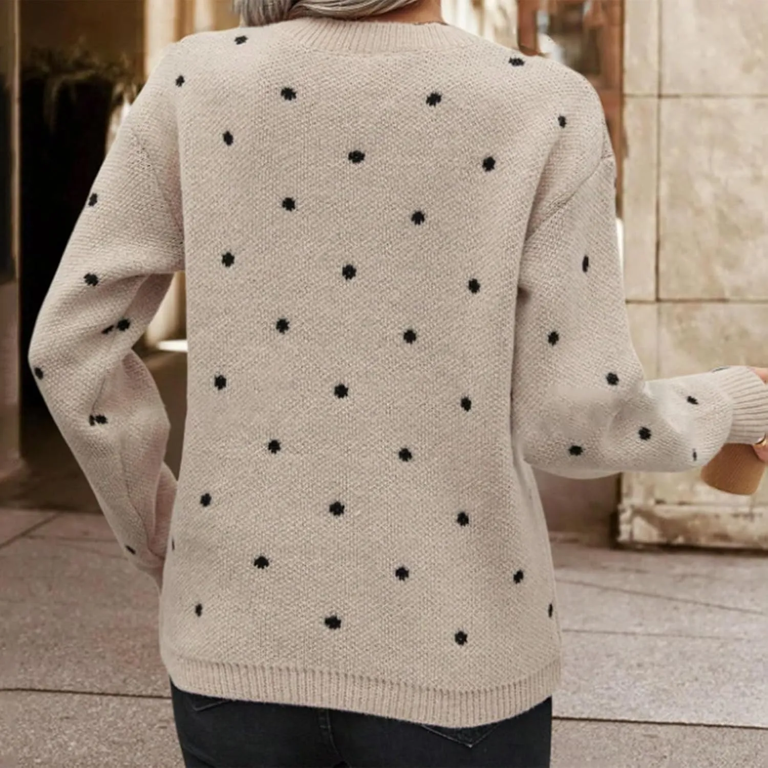 Polka Dot Sweater for Women Casual Long Sleeve Crewneck Pullover Shirt Fashion 2024 Winter Outfits Loose Warm Clothes