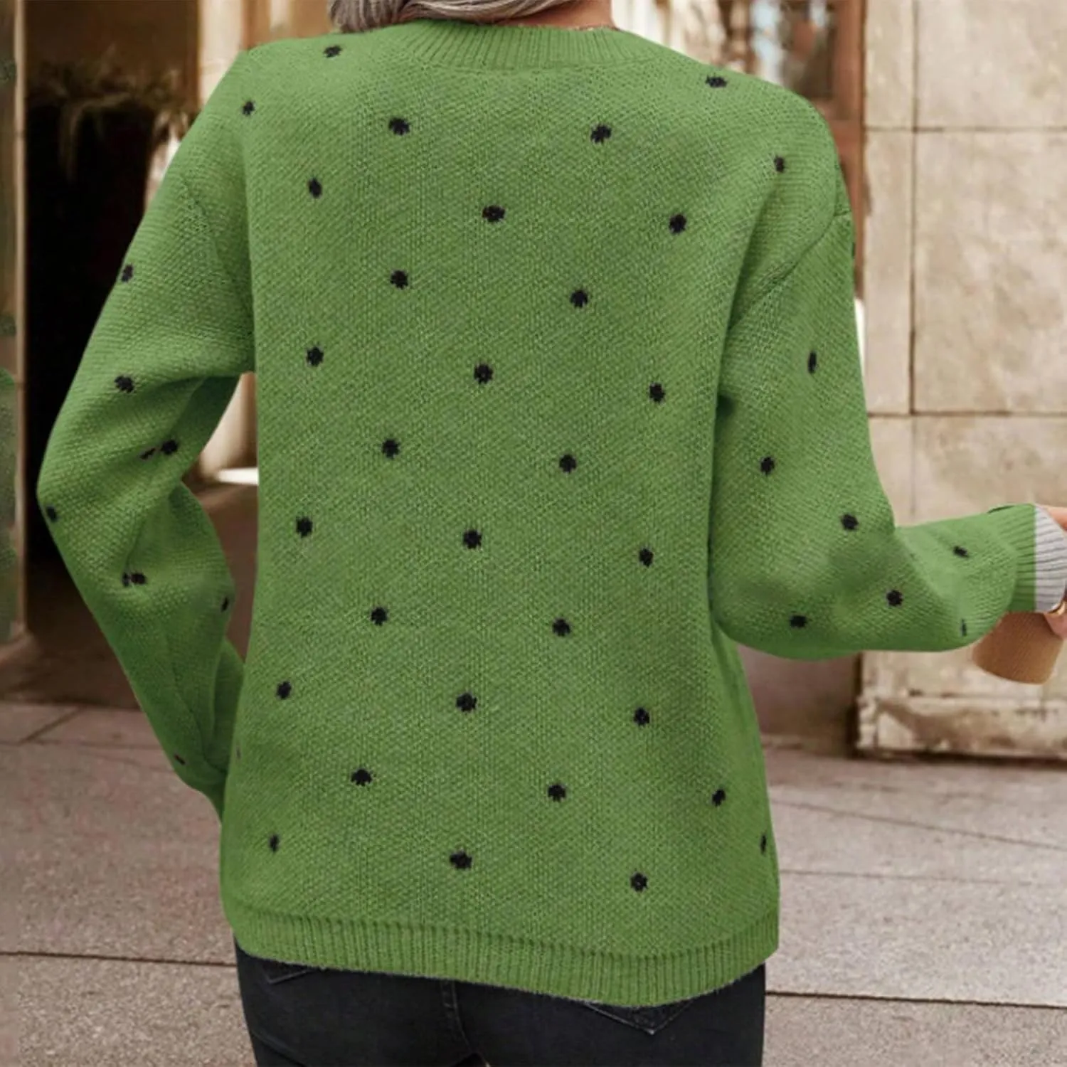 Polka Dot Sweater for Women Casual Long Sleeve Crewneck Pullover Shirt Fashion 2024 Winter Outfits Loose Warm Clothes