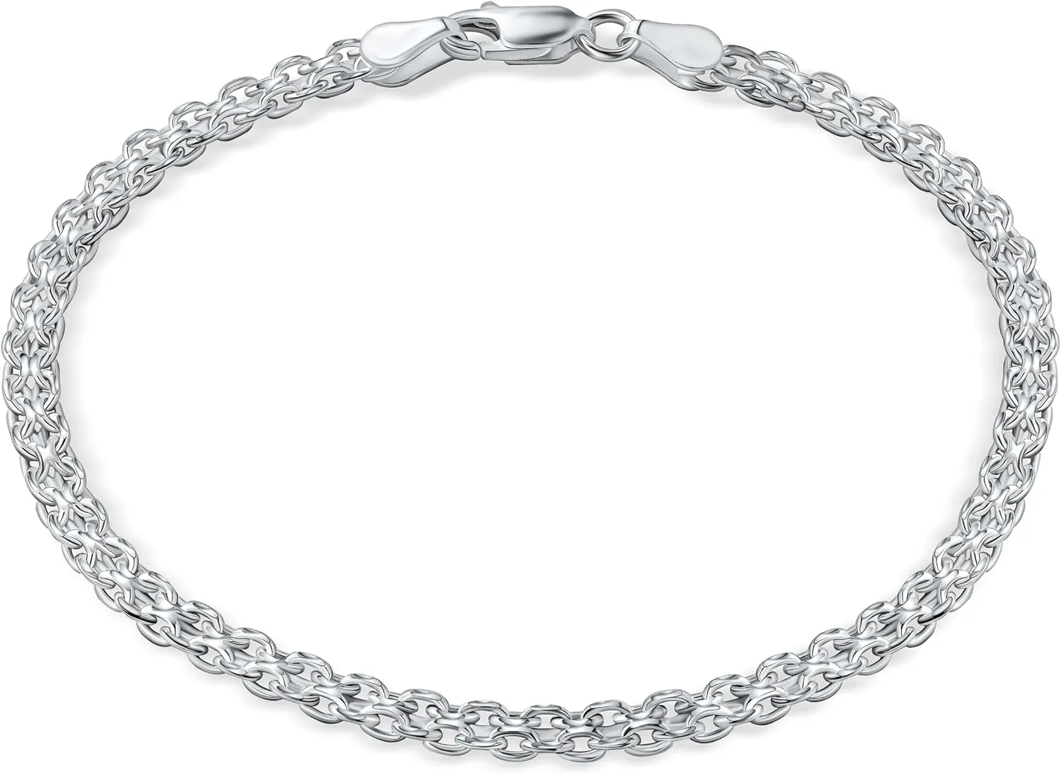 PORI JEWELERS 925 Sterling Silver Italian 3.5mm Bismark Mesh Link Chain Bracelet for Women, Made in Italy