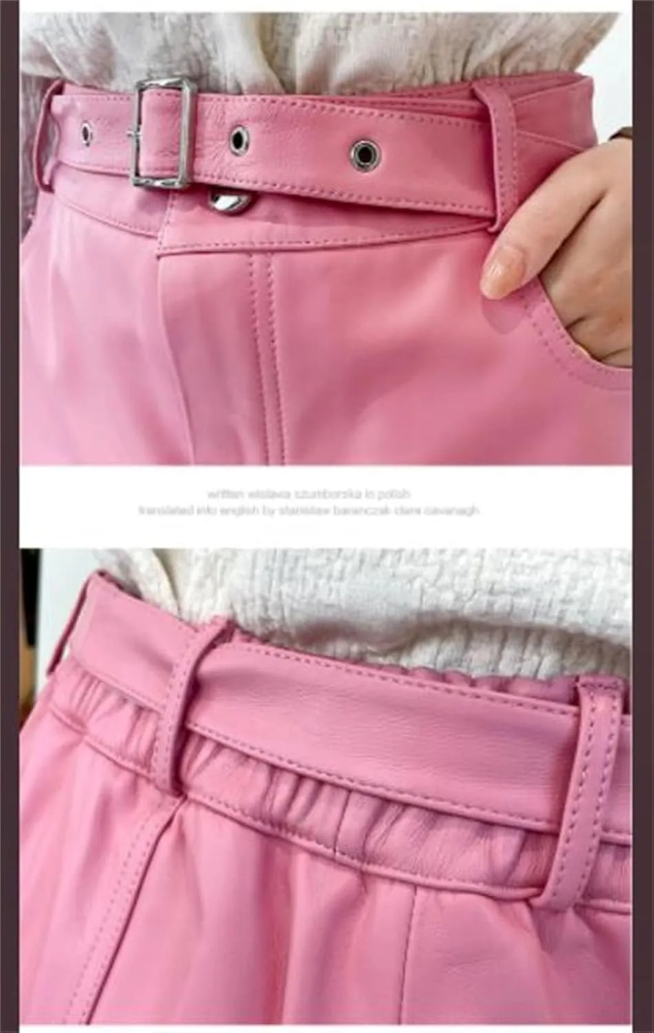 Pulcykp Women Leather Mini Skirt Elastic Waist Slim Package Hip Skirt with Belt Short Skirt