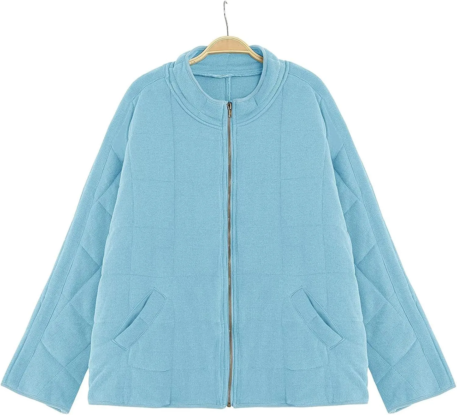 Quilted Jackets for Women, Long Sleeve Zip Puffer Jackets Loose Casual Jacket Coat Winter Warm Outwear with Pockets