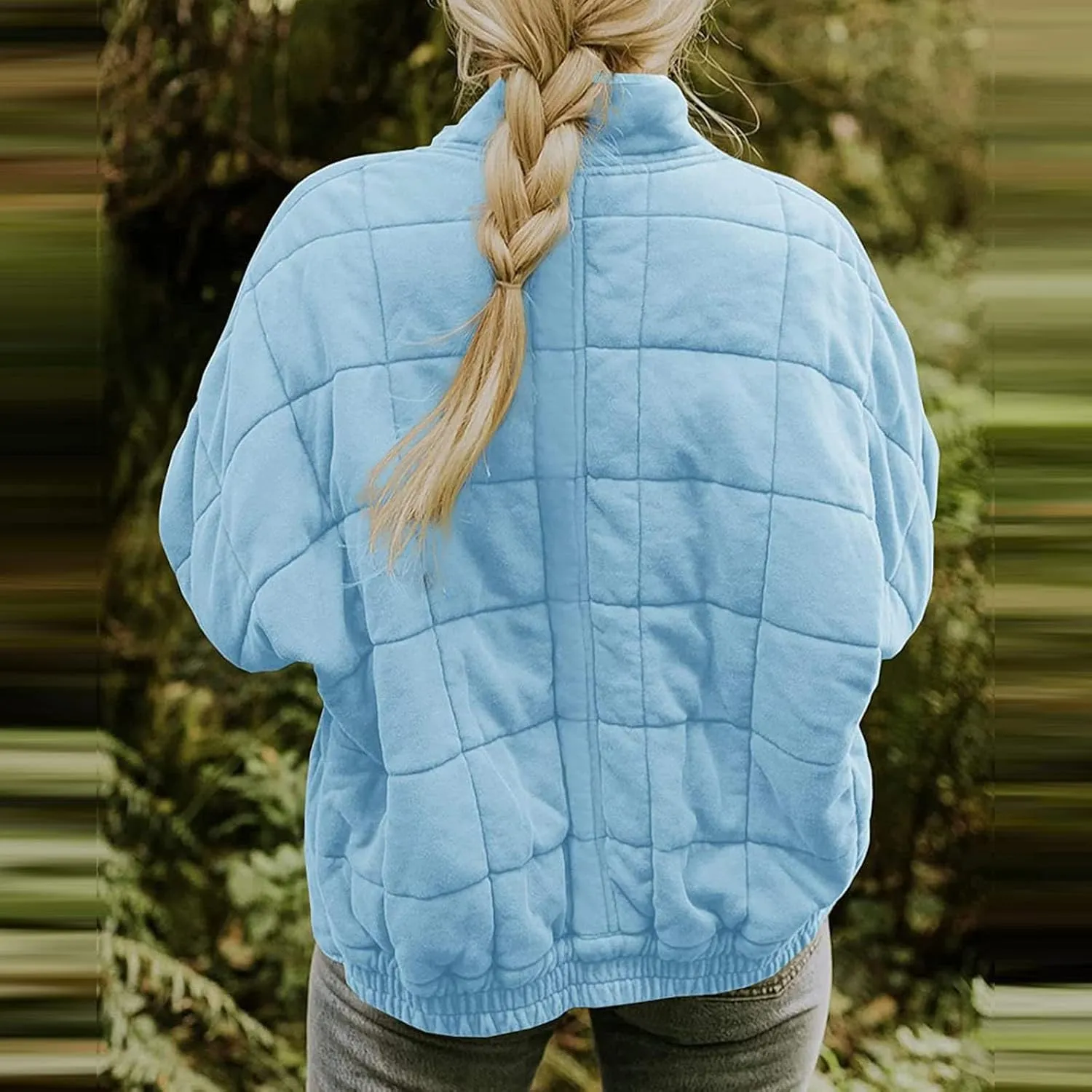 Quilted Jackets for Women, Long Sleeve Zip Puffer Jackets Loose Casual Jacket Coat Winter Warm Outwear with Pockets