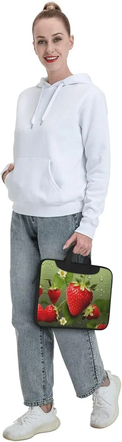 Red Pink Flowers Print Laptop Bag Neoprene Notebook Computer Messenger Briefcase Cover Pouch Sleeve W/Adjustable Strap