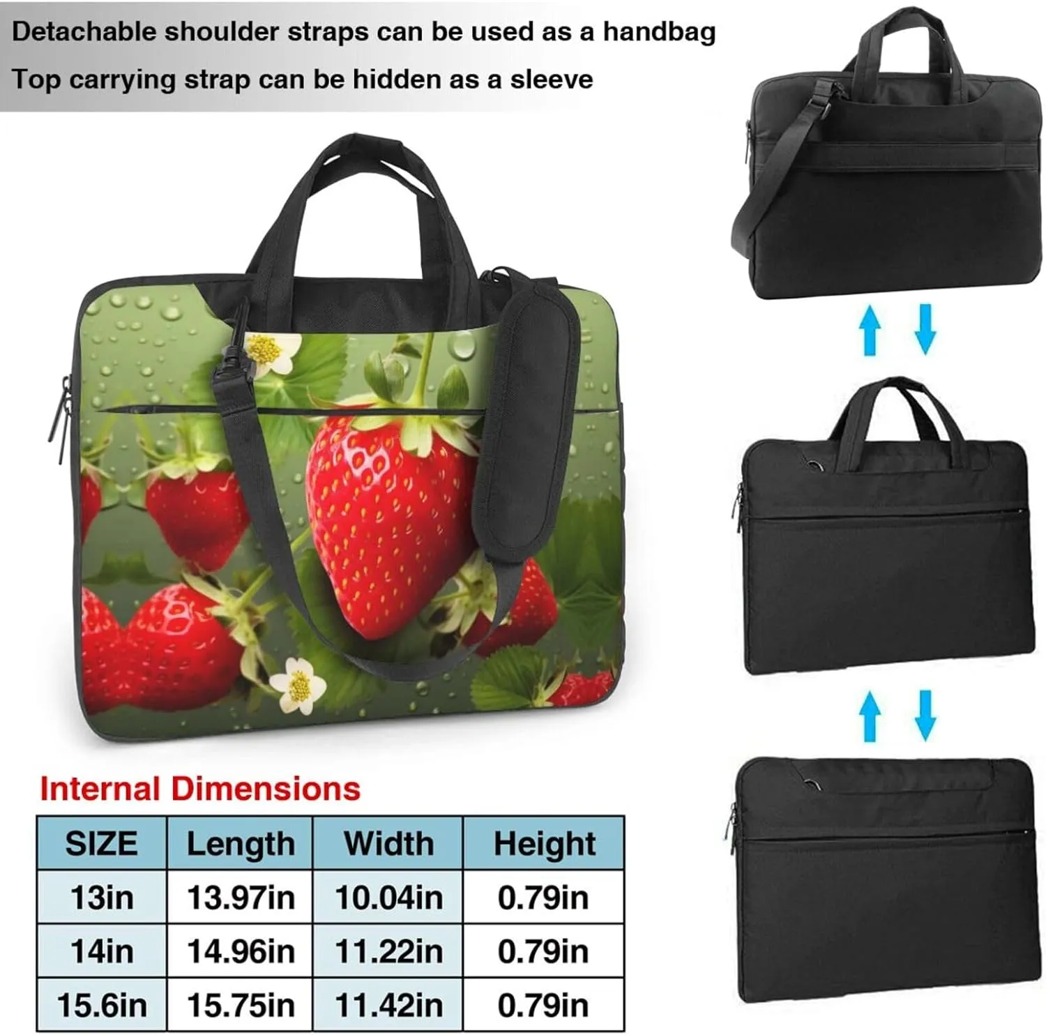 Red Pink Flowers Print Laptop Bag Neoprene Notebook Computer Messenger Briefcase Cover Pouch Sleeve W/Adjustable Strap