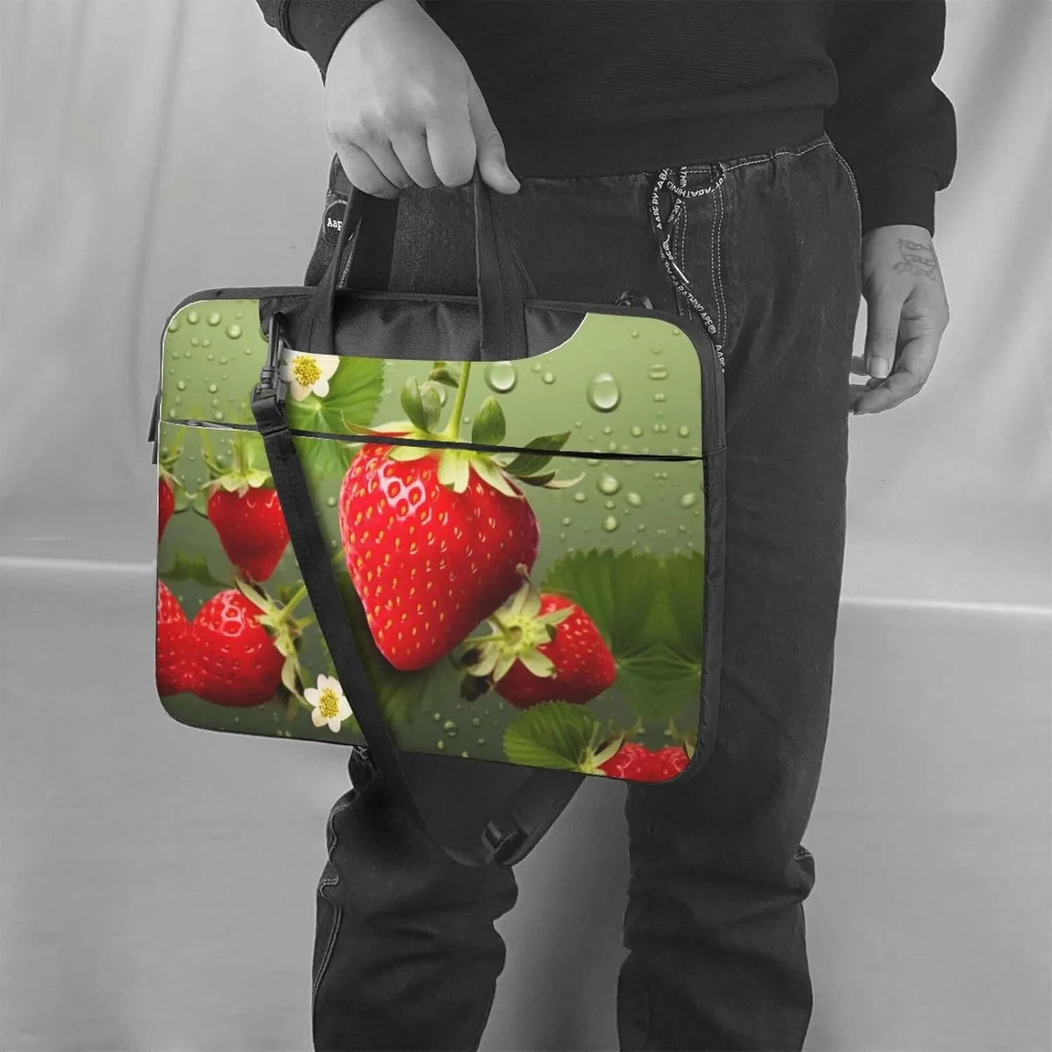 Red Pink Flowers Print Laptop Bag Neoprene Notebook Computer Messenger Briefcase Cover Pouch Sleeve W/Adjustable Strap