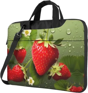 Red Pink Flowers Print Laptop Bag Neoprene Notebook Computer Messenger Briefcase Cover Pouch Sleeve W/Adjustable Strap