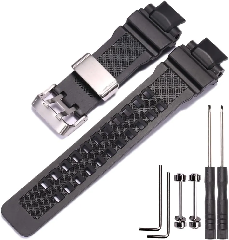 Resin Strap Compatible with Casio GA-1000 GW-A1000 GW-A1100 G-1400 Men's Sports Waterproof Rubber Watch Band Stainless Steel Loop Replacement Bracelet