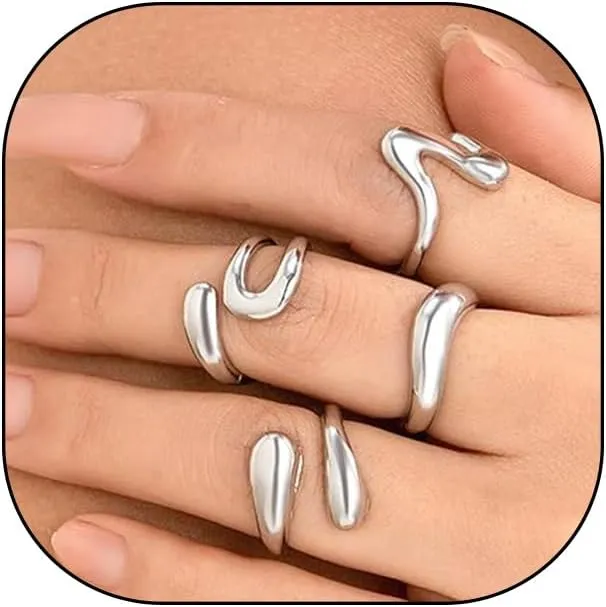 Retro Open Geometric Knuckle Rings Set for Women Boho Stackable Gold Statement Dome Rings Hip Hop Chunky Twist Rings Thumb Jewelry Gifts for Her