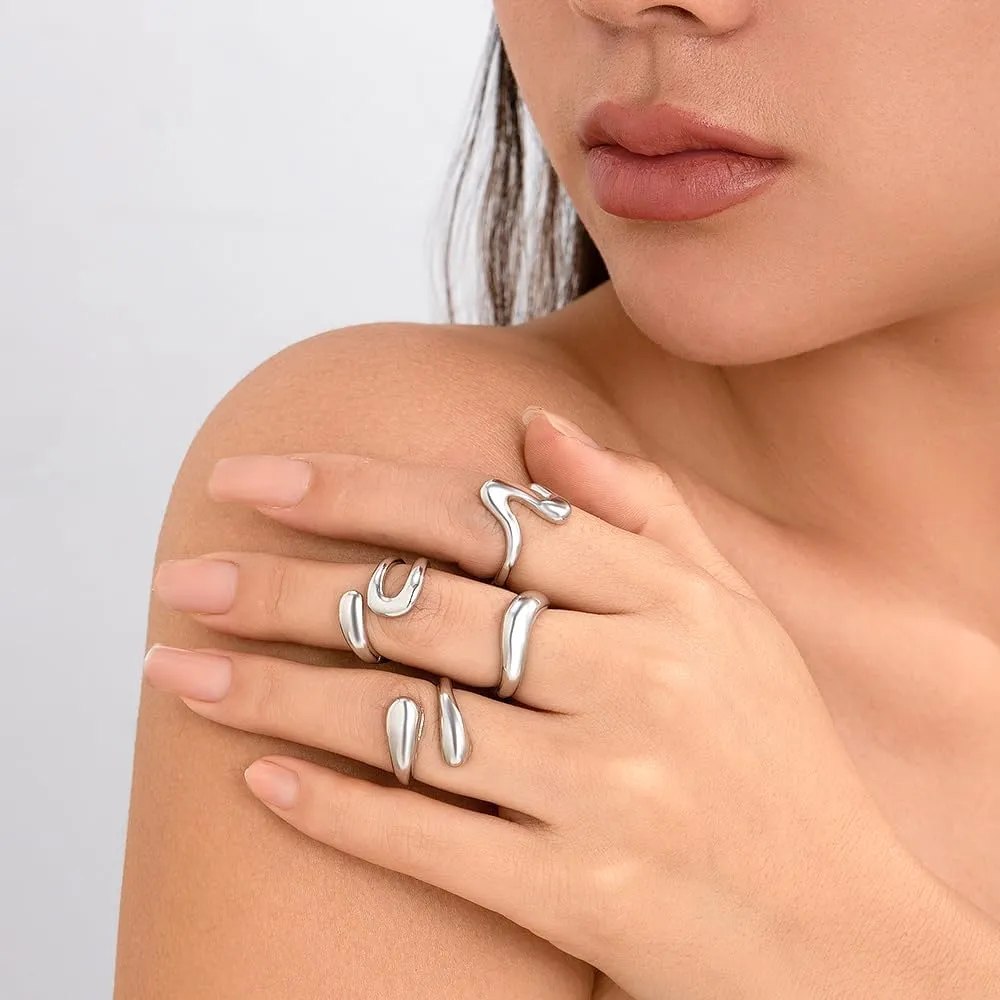 Retro Open Geometric Knuckle Rings Set for Women Boho Stackable Gold Statement Dome Rings Hip Hop Chunky Twist Rings Thumb Jewelry Gifts for Her
