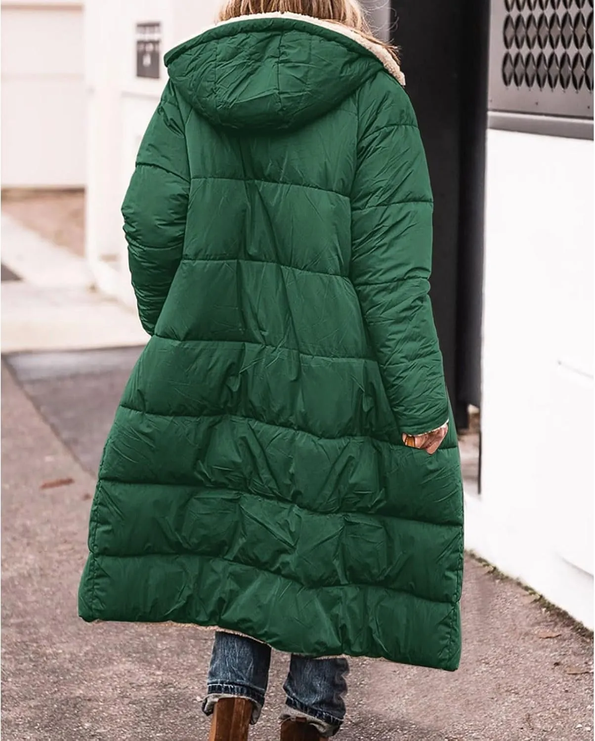 Reversible Fuf Fleece Lined Hood Puffer Jacket Lightweight Winter Coat Long Puffer Coat Coats for Women Ladies