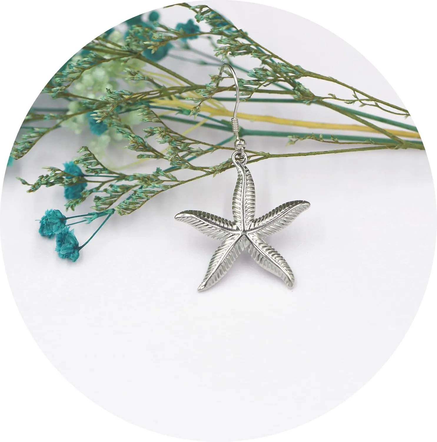 Rnivida Starfish and Shell Earrings with Sterling Silver Hooks,Lightweight Hypoallergenic Seashell Jewelry Gift for Women - Ocean Theme Accessories