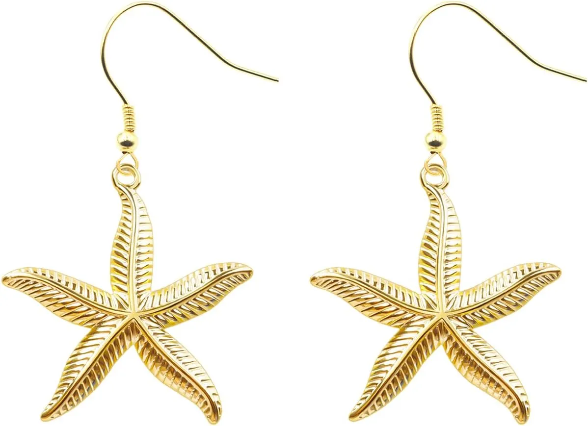 Rnivida Starfish and Shell Earrings with Sterling Silver Hooks,Lightweight Hypoallergenic Seashell Jewelry Gift for Women - Ocean Theme Accessories
