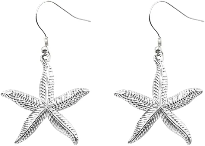 Rnivida Starfish and Shell Earrings with Sterling Silver Hooks,Lightweight Hypoallergenic Seashell Jewelry Gift for Women - Ocean Theme Accessories