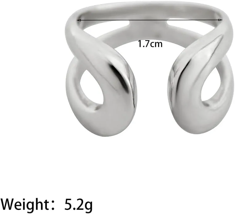 Rrdaily Chunky Gold Geometric Open Rings for Women Men, Dainty 14K Gold Plated Hollow Statement Finger Rings Fashion High Polish Knuckle Ring Accessories Gift