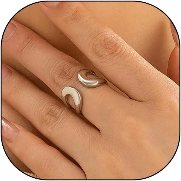 Rrdaily Chunky Gold Geometric Open Rings for Women Men, Dainty 14K Gold Plated Hollow Statement Finger Rings Fashion High Polish Knuckle Ring Accessories Gift