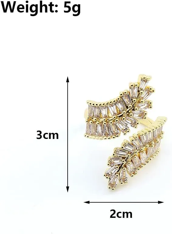 Rrdaily Sparkling Gold Plated Cubic Zirconia Rings for Women Adjustable Geometric Crystal Feather Knuckle Rings Irregular Statement Jewelry Accessories