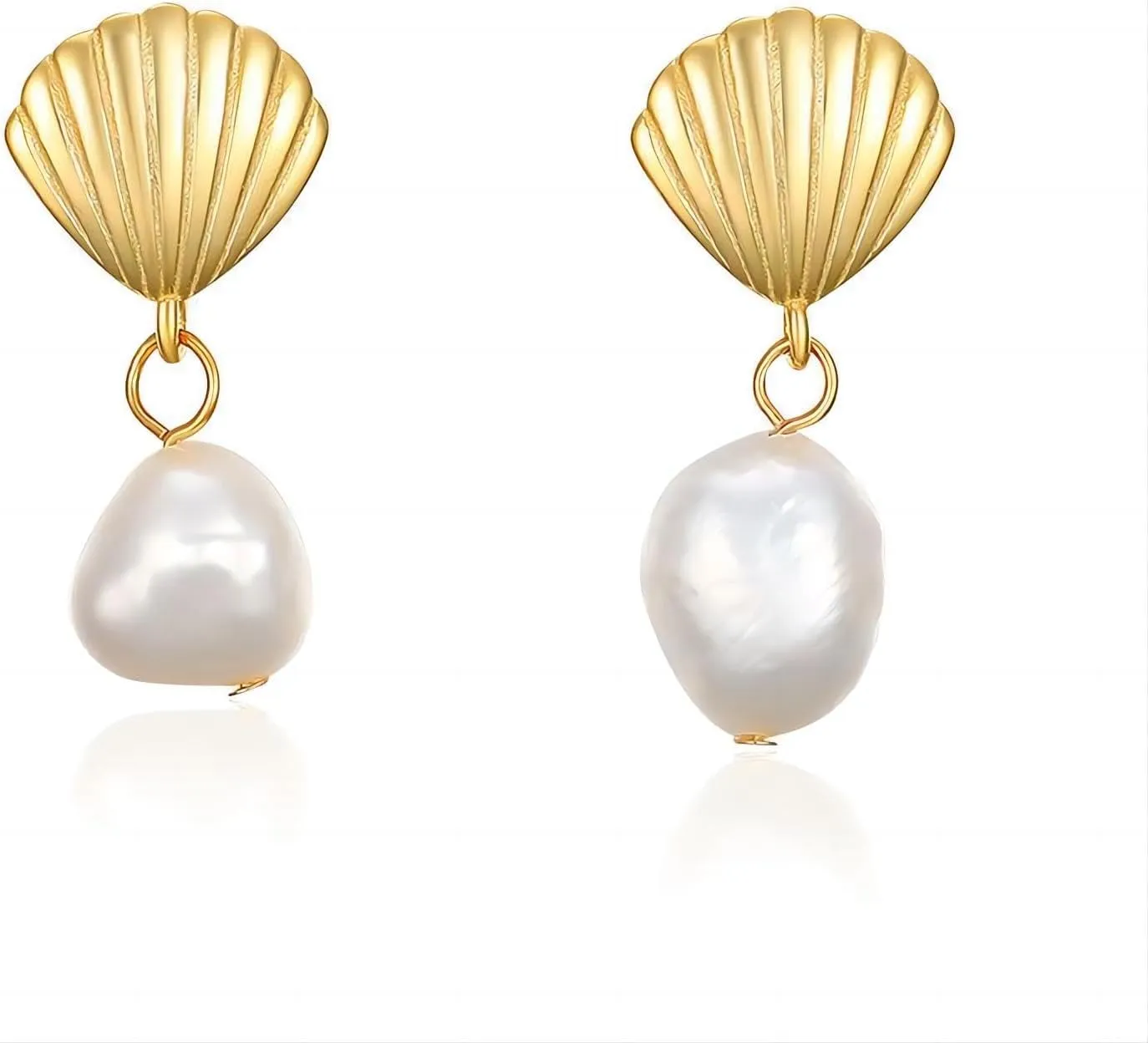 S925 Sterling Silver Seashell Pearl Drop Earrings for Women, Baroque Pearl Seashell Dangle Earrings, Cute Shell Earrings Studs, Shell Drop Earrings