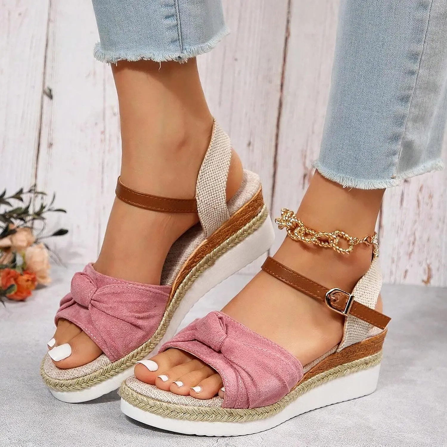 Sandals for Women Summer Dressy, Open Toe Ankle Strap Platform Sandals Casual Strappy Low Wedges Sandals Zipper Beach Sandals