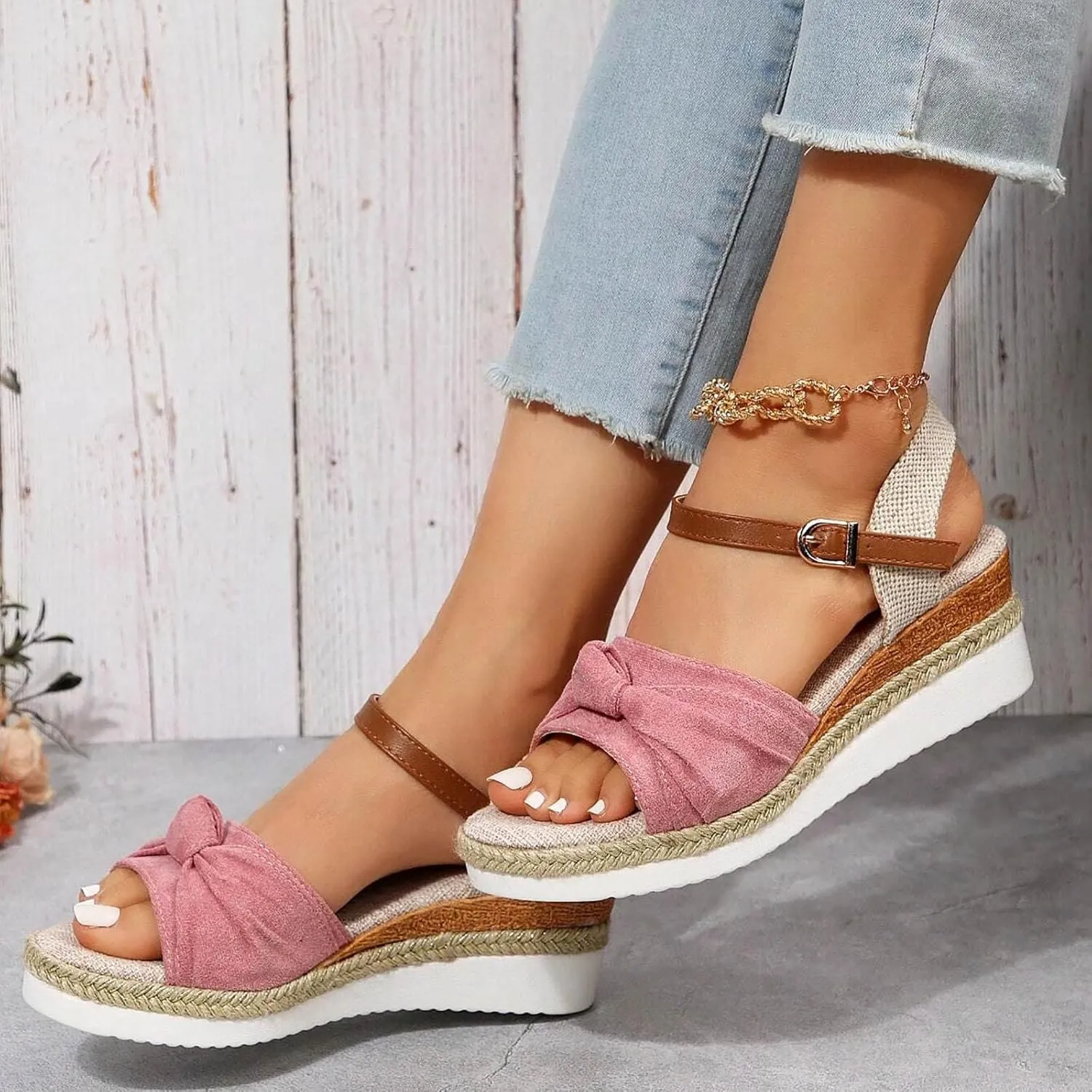 Sandals for Women Summer Dressy, Open Toe Ankle Strap Platform Sandals Casual Strappy Low Wedges Sandals Zipper Beach Sandals